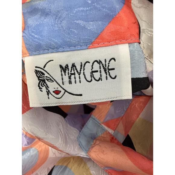 VTG Maycene Women's M Pink Purple White Long Sleeve Career Blouse Silky Collar - Picture 3 of 5